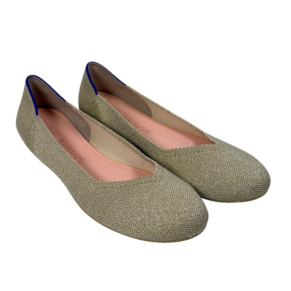 Rothy's Light Gold Metallic The Flat Shoes Womens Size 9